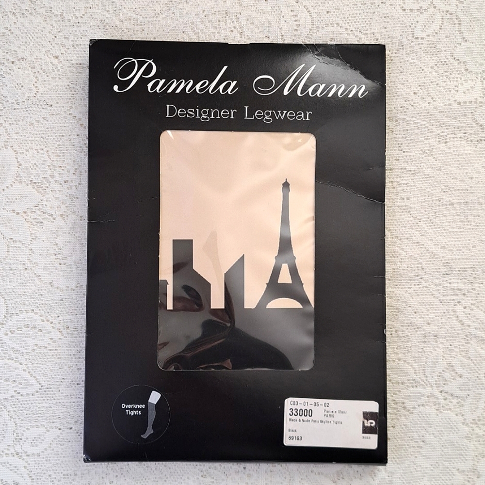 New Pamela Mann Black & Nude Paris Skyline Overknee Tights One Size